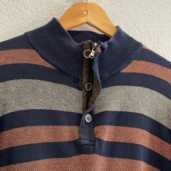 Telluride Clothing Company Striped Cotton Quarter Zip Sweater Size Large - Picture 5 of 9
